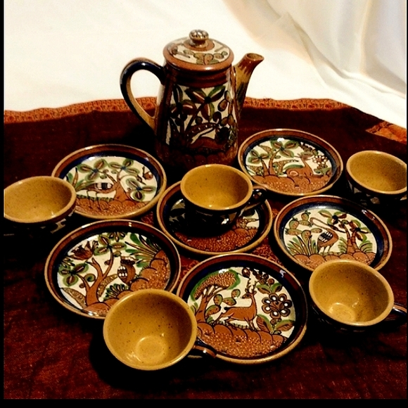 cHisJal Mexico Other - Rare Vintage cHisJal Mexican Pottery Signed 13 Piece Tea Set Haindmade